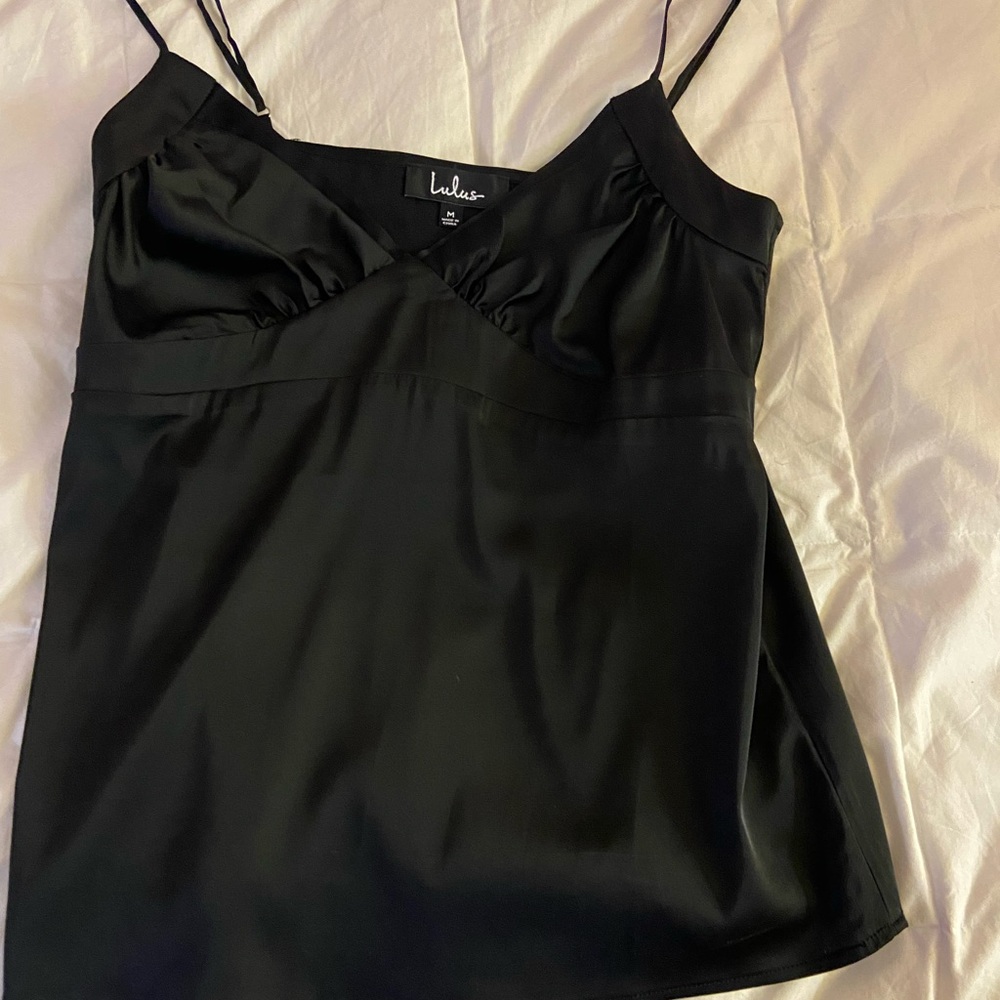 NWOT Lulu's black silk satin tank top